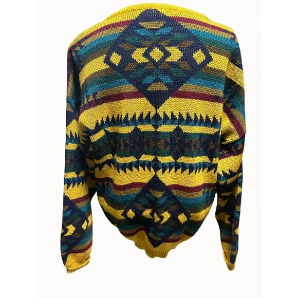 Vintage Tom Tailor Wool Blend Sweater M Made in Italy Geometric Aztec Knit 90s - Picture 6 of 9